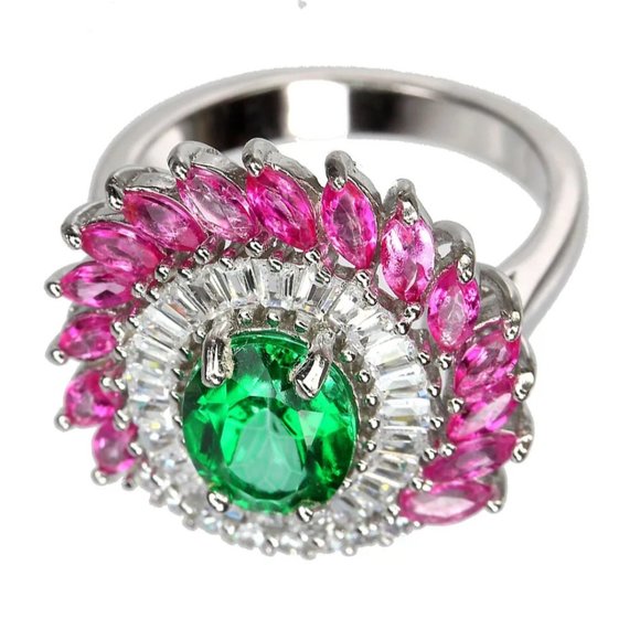 Pink Stone Statement Ring, Topaz Cocktail Ring, Gemstone Flower Mothers Ring - Picture 3 of 5